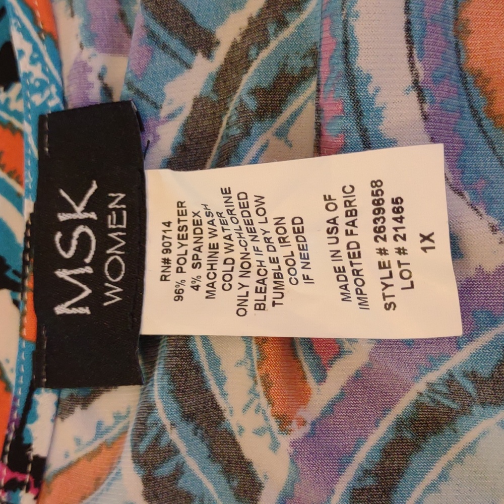 +SZ Cold Shoulder Blue/Orange Printed Dress SZ 1X By MSK Women - Picture 5 of 6